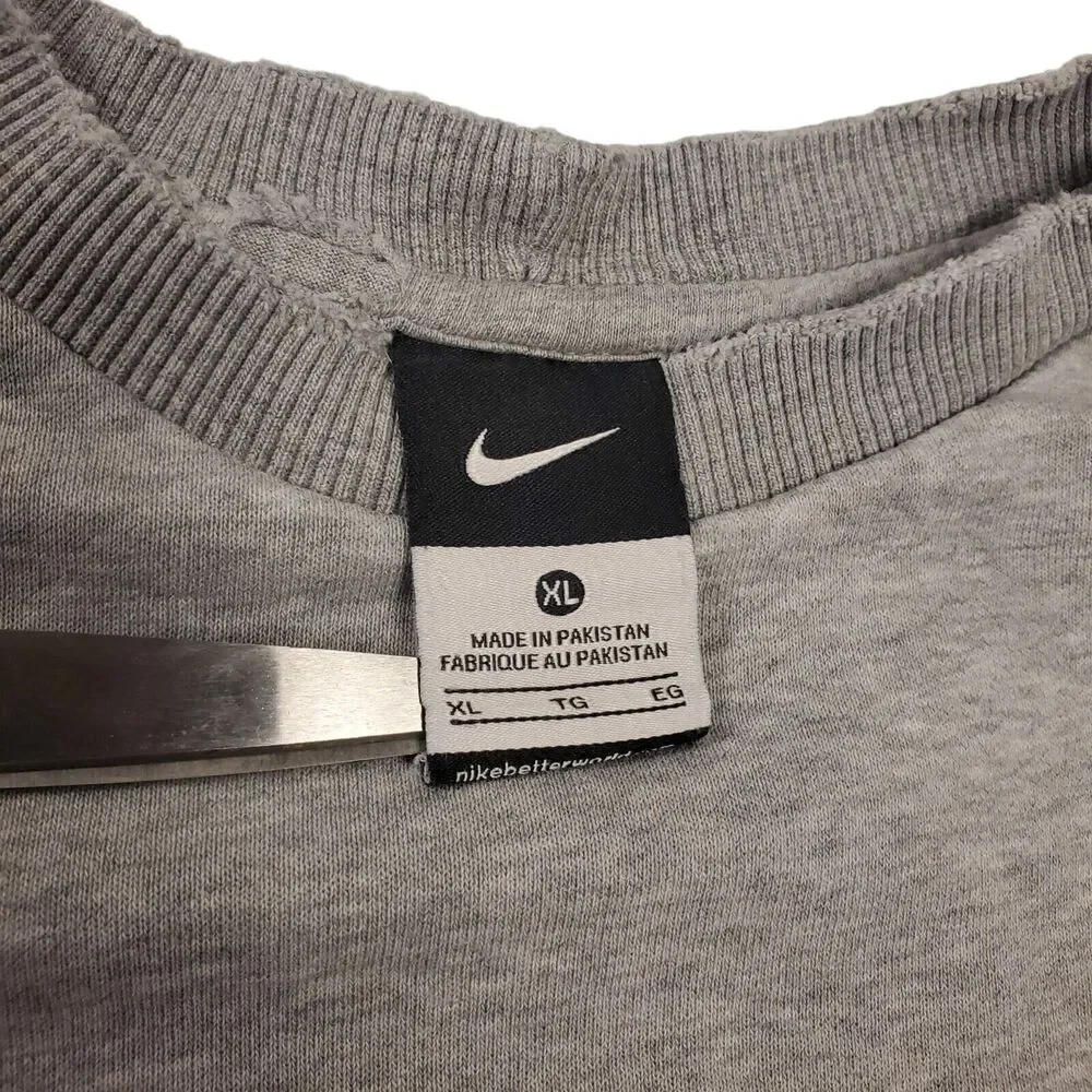 NIKE Sweater Mens XL Gray Swoosh Athletic Activewear Sweatshirt Slight Distress